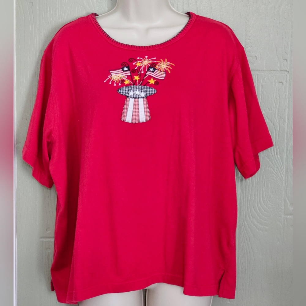 Women's 2X Red 4th Of July Patriotic C.D. Daniels T-Shirt Short Sleeves